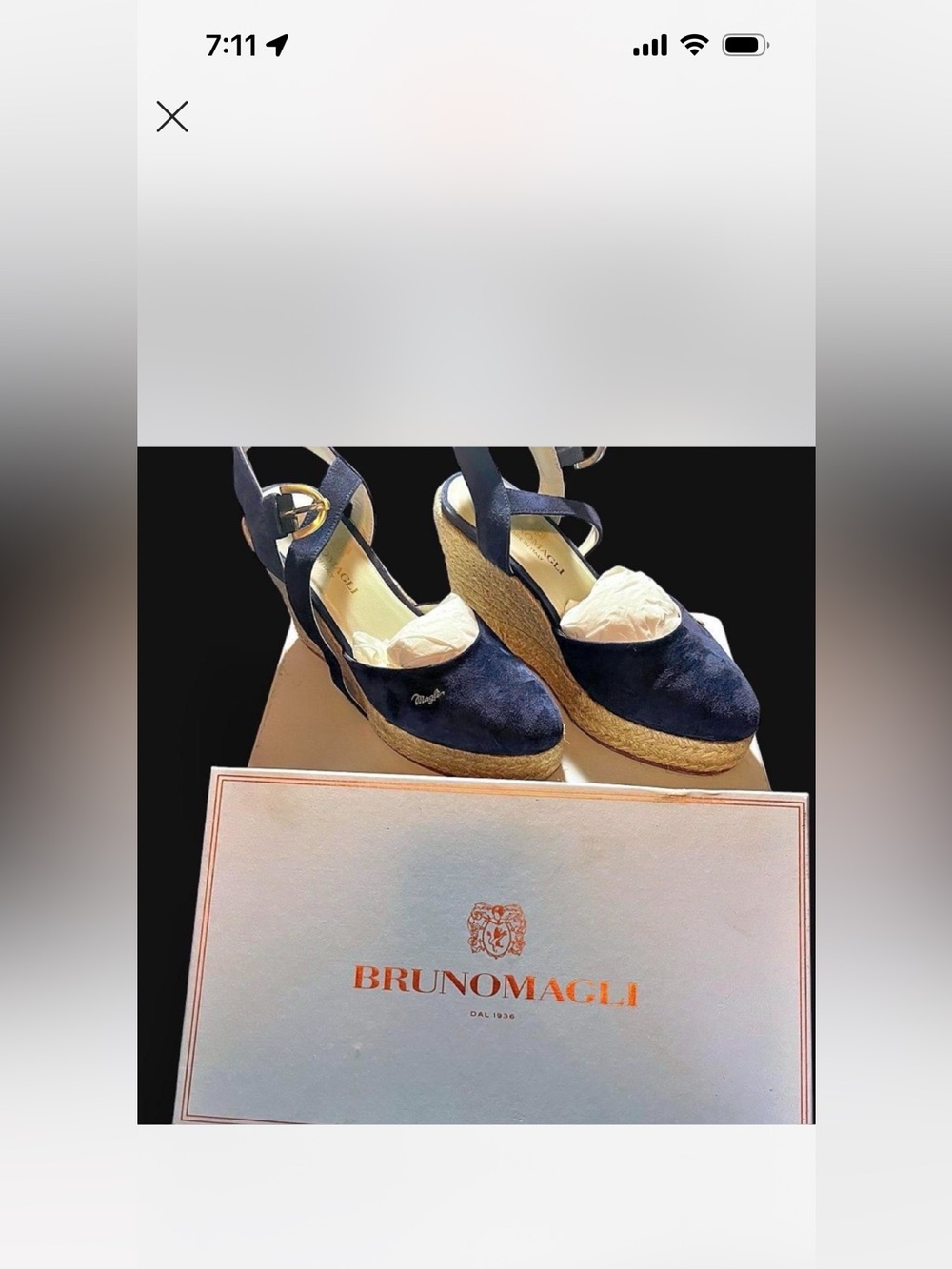 Bruno Magli Navy Suede Espadrille Wedge Sandals with Ankle Strap